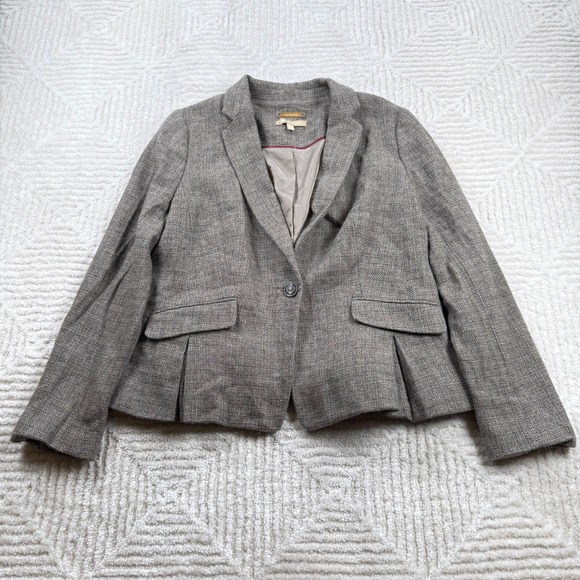 Talbots Women's Blazer 10 Jacket Gray Tweed Herringbone Office Work Corporate - Picture 1 of 11